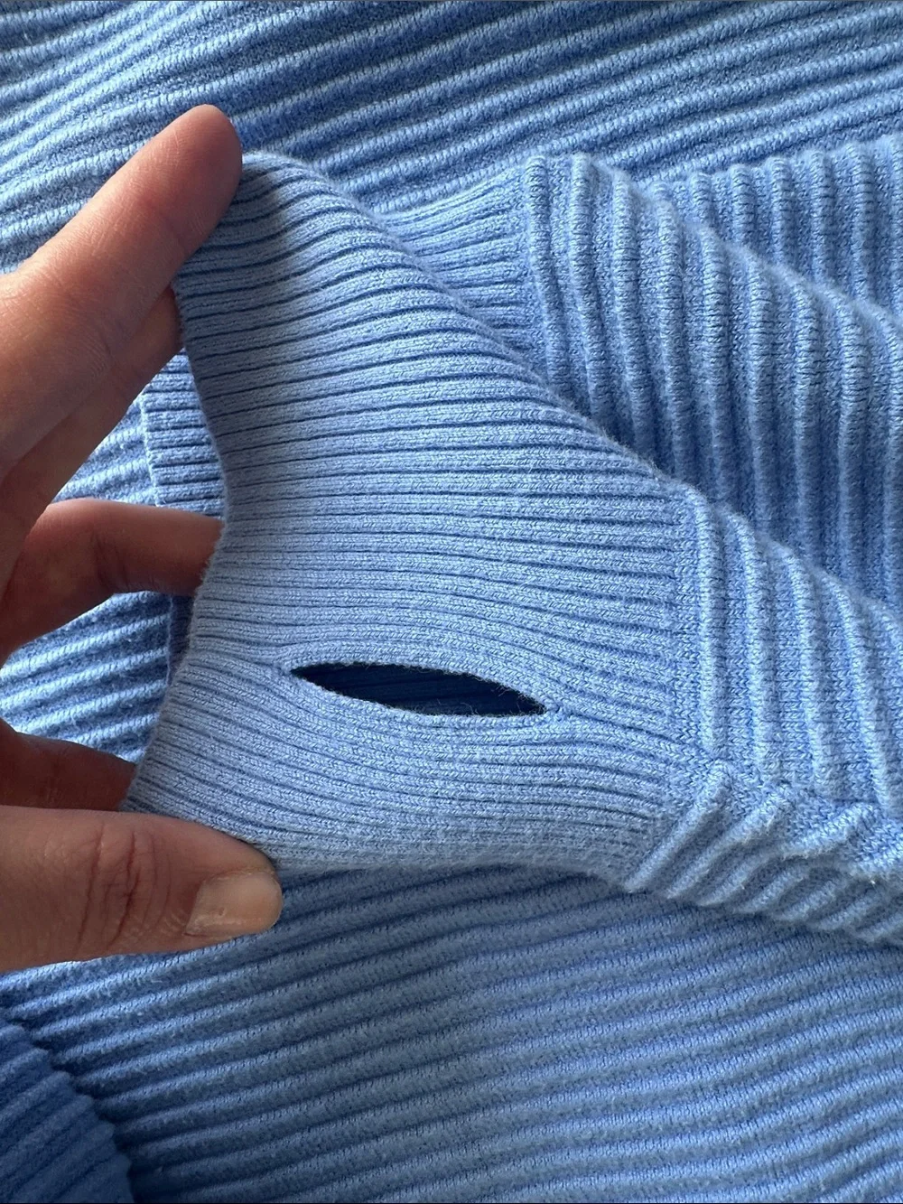 Aerie Offline Light Blue Ribbed Crewneck Women's Top - Picture 3 of 6